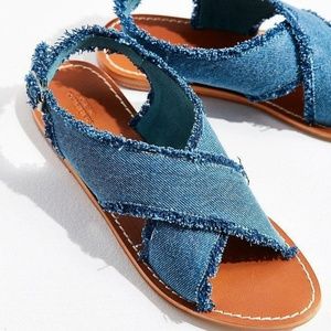 Urban Outfitters Frayed Denim Cross Strap Sandal